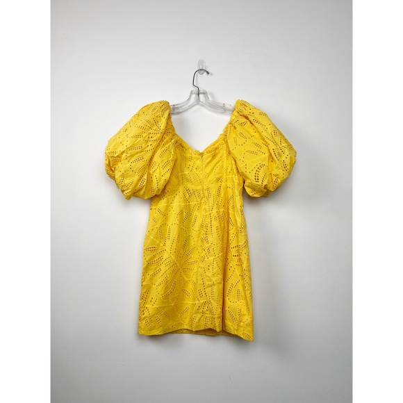NWT Farm Rio Yellow Monstera Eyelet Short Sleeve Mini Dress S - Picture 7 of 7